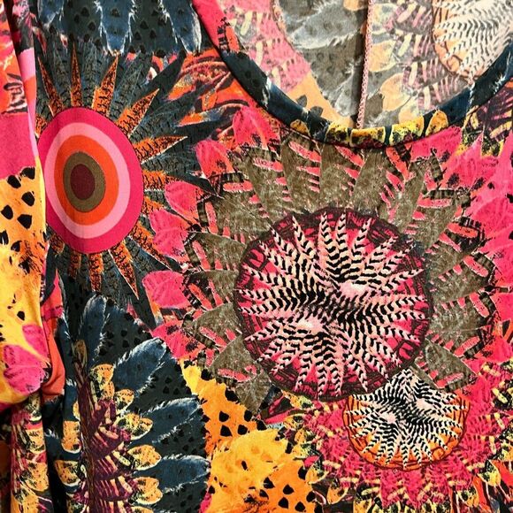 Swim Coverup Multicolor Trapeze & Swing Dress Lantern Scoop Neck Pullover Flare - Picture 12 of 13